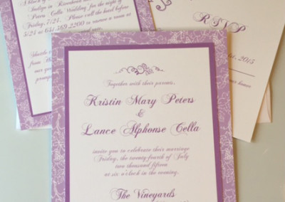 summery purple wine themed wedding invitations