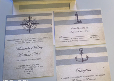 blue nautical stripe wedding invite suite