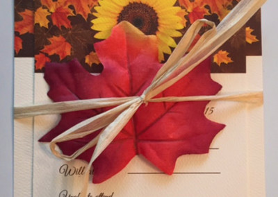 fall wedding invite raffia leaf