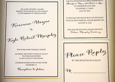 navy text based diagonal wedding invite